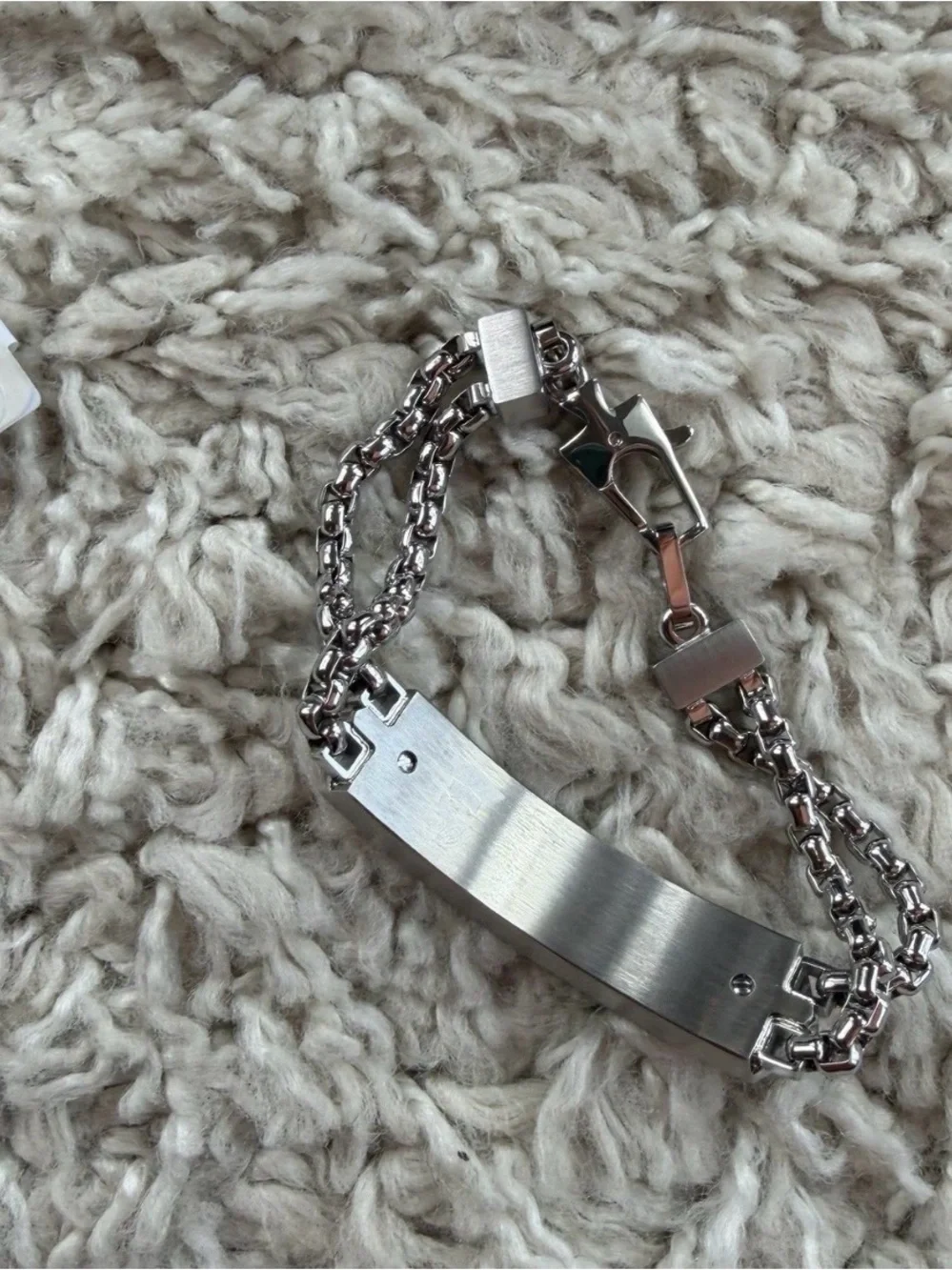 Bulova Silver Bracelet with Rose Gold Accents and Black Carbon Fiber Inlay